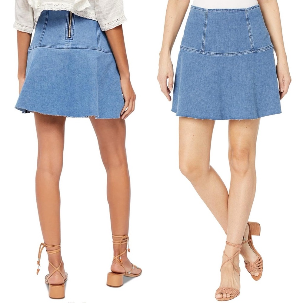 Free People | We The Free Highlands Fit & Flare Raw Hem Denim Skirt Size 12
